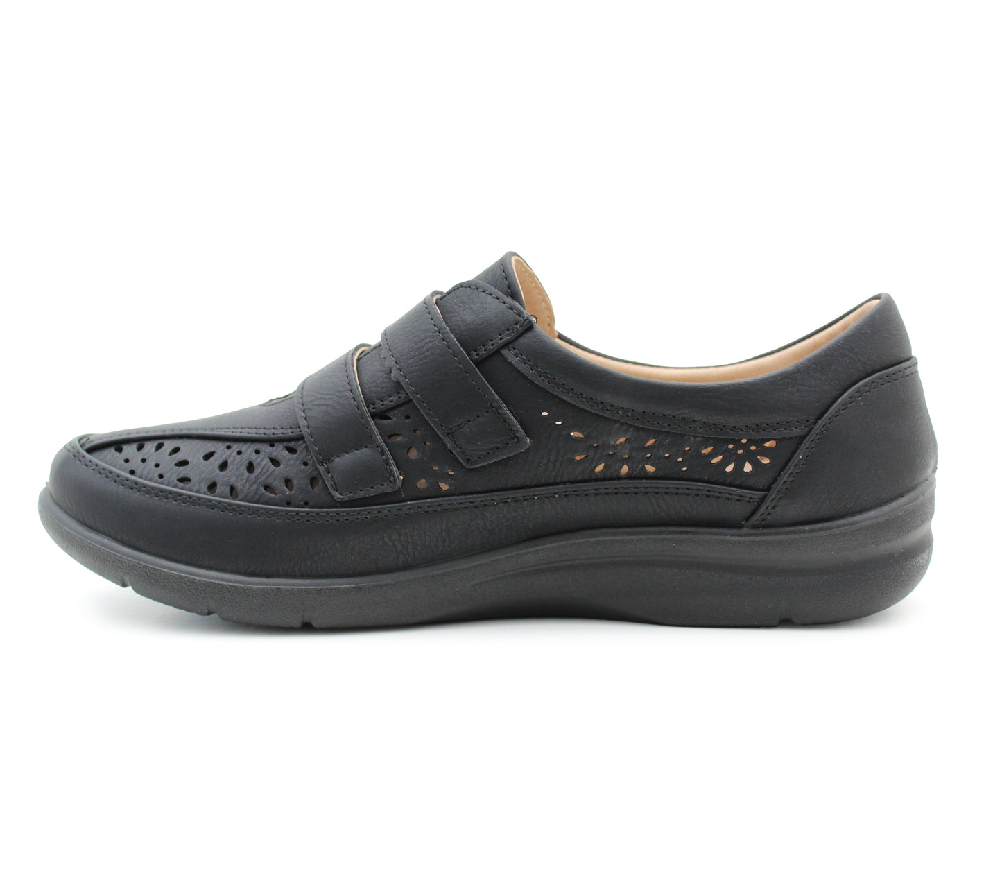 Womens Touch Fasten Loafers Flat Ladies Casual Breathable Office Nurse Pumps Shoes Black
