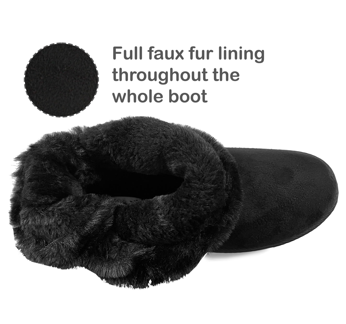 Womens Ankle Boots Black Warm Faux Fur Lined Ladies Slip On Thermal Winter Boots