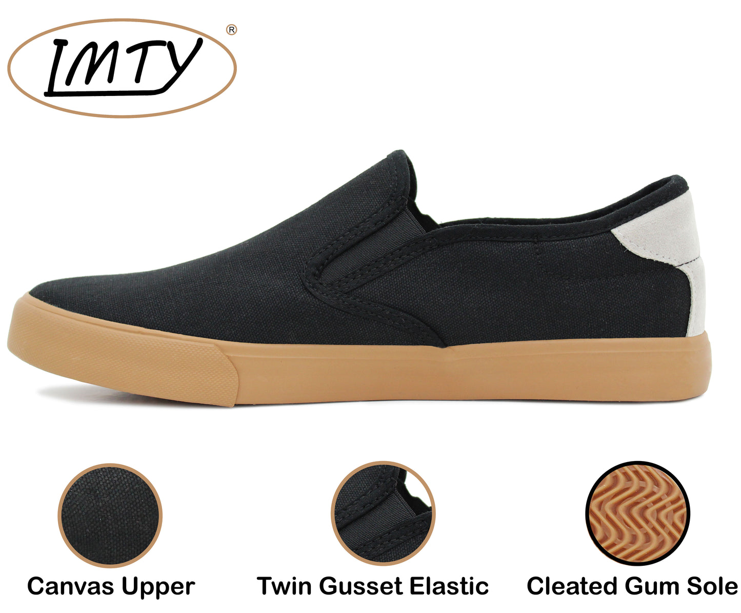 FLORANCE Mens Canvas Slip On Black Gum Sole Trainers Casual Flat Deck Shoe Skate Sneaker Pumps