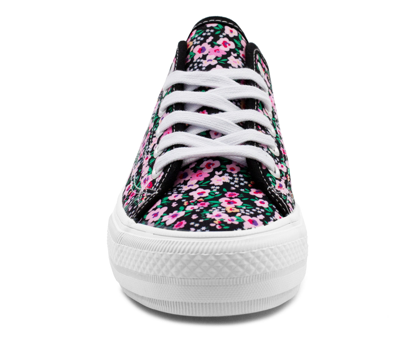 Womens Floral Canvas Platform Trainers Black Floral Lace Up Chunky Sole Low Top Fashion Sneakers Ladies Casual Flat Trainer Pumps