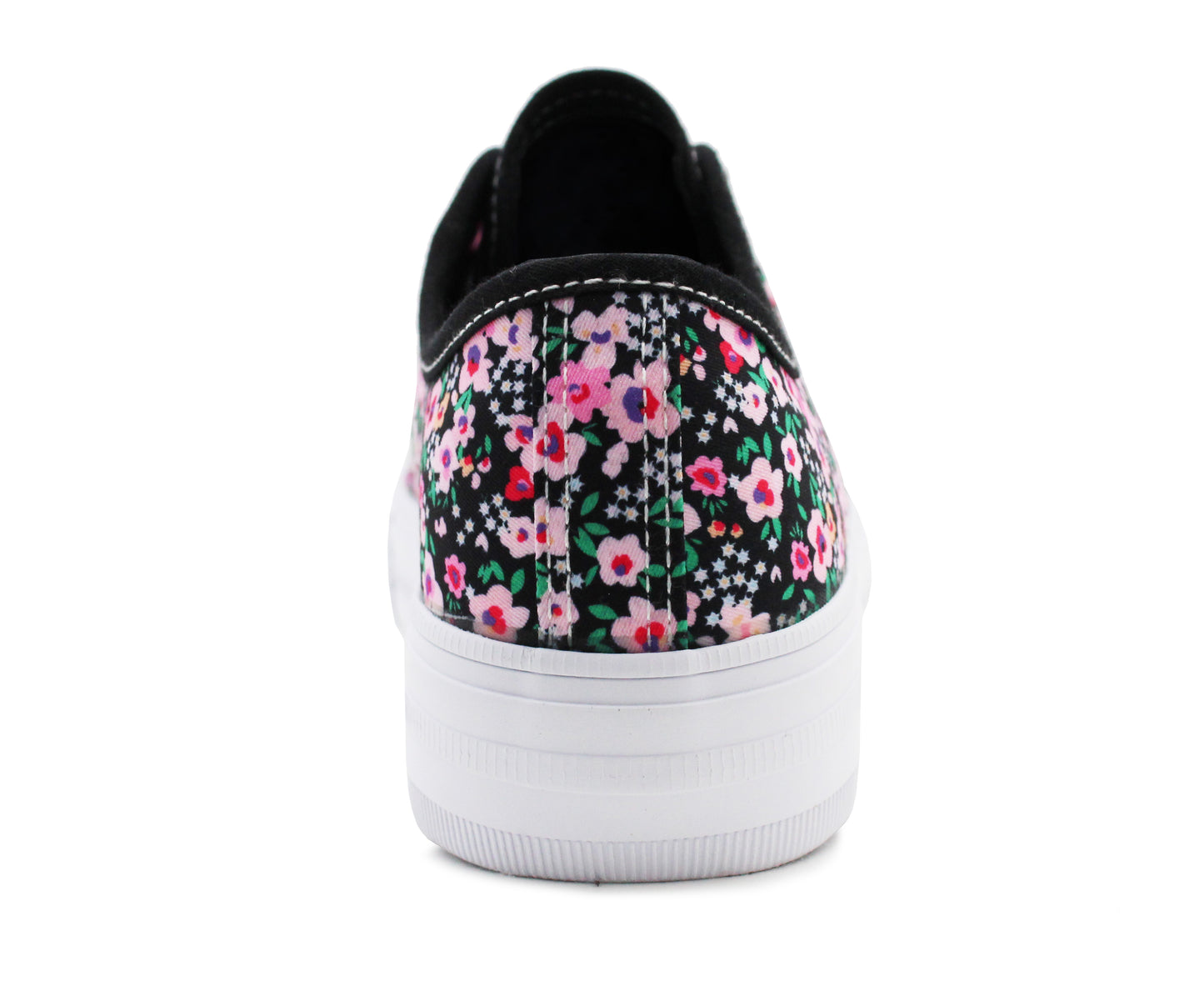 Womens Floral Canvas Platform Trainers Black Floral Lace Up Chunky Sole Low Top Fashion Sneakers Ladies Casual Flat Trainer Pumps