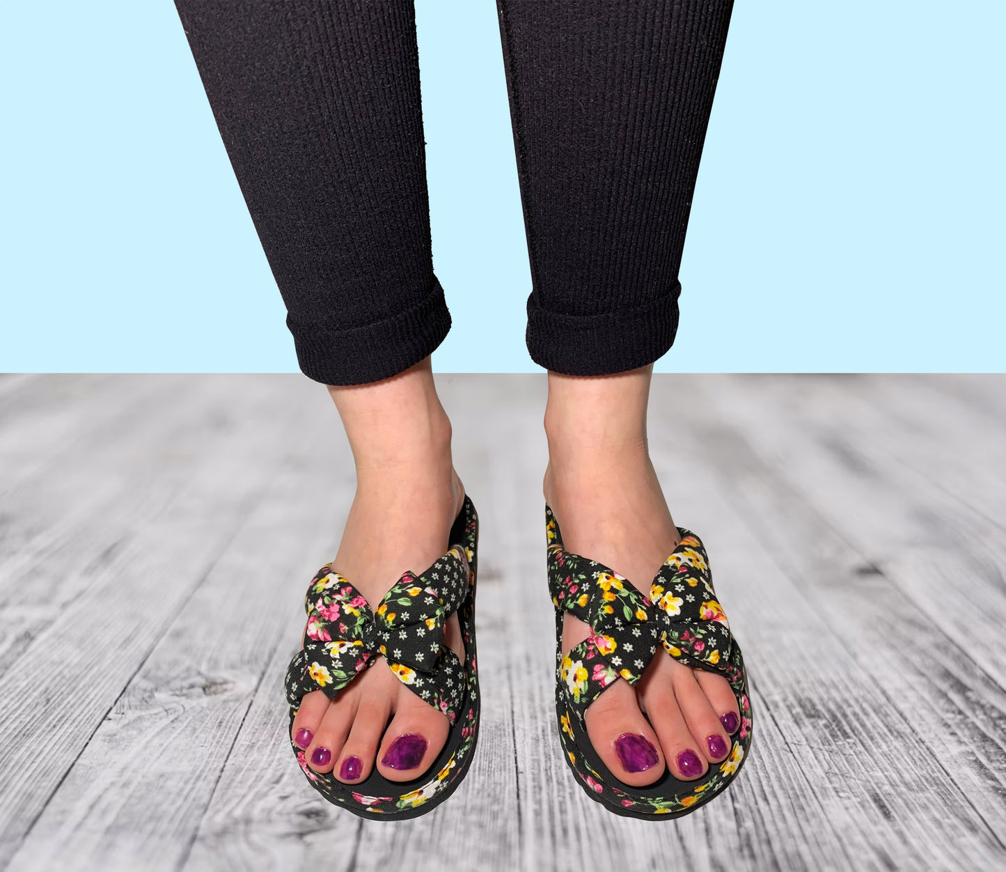 Womens Floral Mule Sandals Slip On Summer Beach Flip Flops Ladies Flat Bow Sliders Spa Pool Slides Black Floral