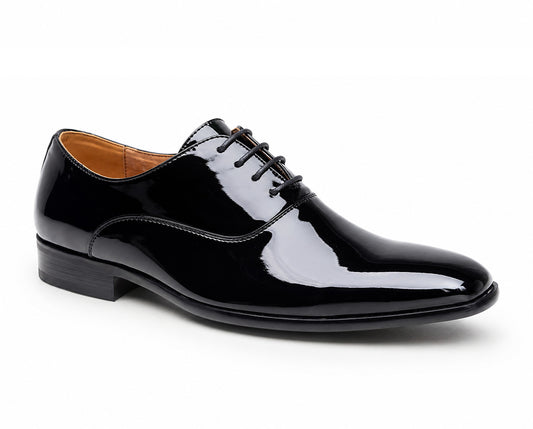 Mens Smart Formal Black Patent Shine Oxford Tie Shoes Derby Dress