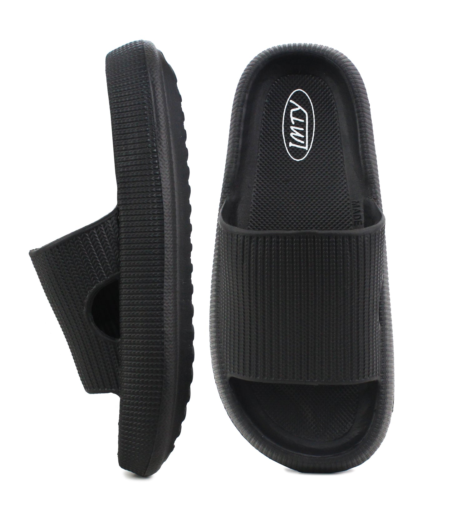 Womens Ladies Fashion Slides Black Lightweight Slip On Platform Sole Anti-Slip Summer Pool Sliders Beach Sandals Massage Insole Shower Spa Bathroom Indoor Slipper Flip Flops