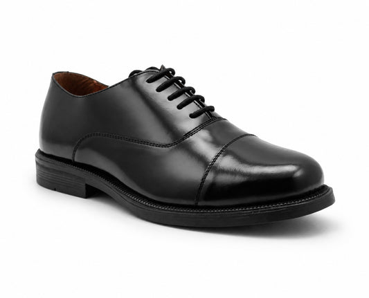 Mens Black Leather Oxford Shoes Formal Cap Toe Lace Up Smart Office Cadet Shoes