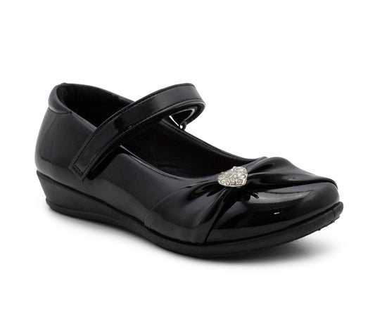Girls Mary Jane School Shoes Black Patent T-Bar Touch Fasten Adjustable Back To School Uniform Shoe