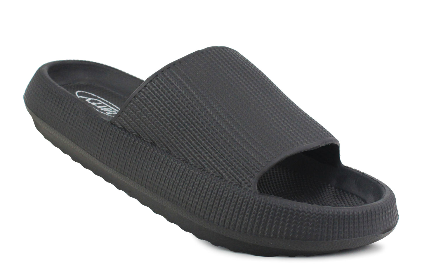 Womens Ladies Fashion Slides Black Lightweight Slip On Platform Sole Anti-Slip Summer Pool Sliders Beach Sandals Massage Insole Shower Spa Bathroom Indoor Slipper Flip Flops