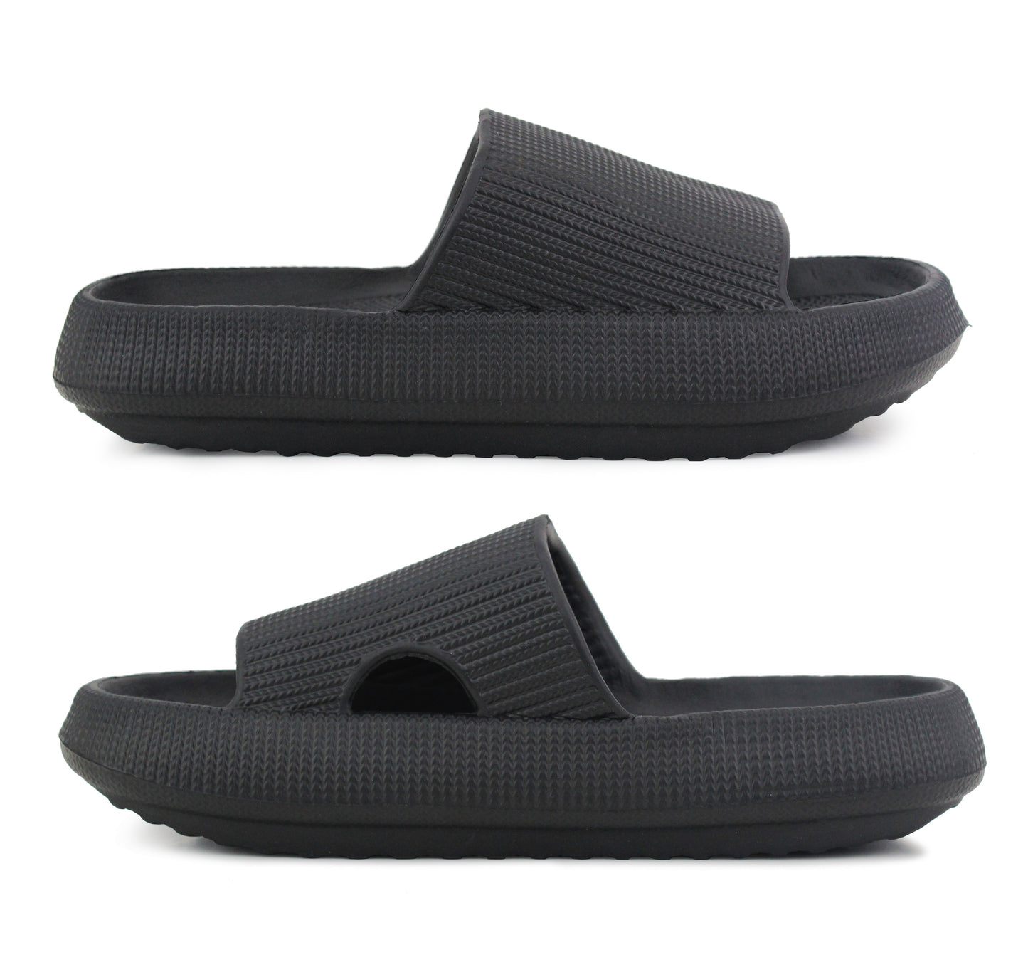 Womens Ladies Fashion Slides Black Lightweight Slip On Platform Sole Anti-Slip Summer Pool Sliders Beach Sandals Massage Insole Shower Spa Bathroom Indoor Slipper Flip Flops