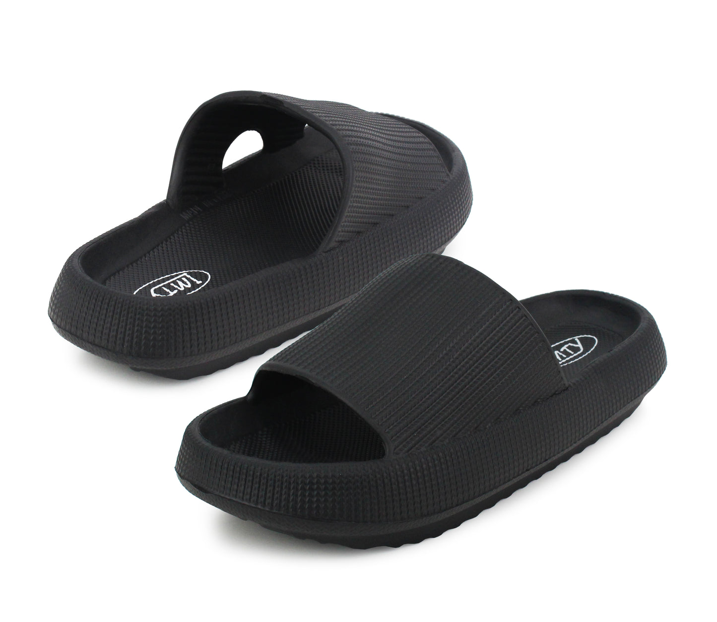 Womens Ladies Fashion Slides Black Lightweight Slip On Platform Sole Anti-Slip Summer Pool Sliders Beach Sandals Massage Insole Shower Spa Bathroom Indoor Slipper Flip Flops