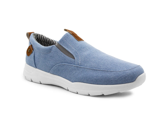 Mens Washed Blue Canvas Slip On Trainers Elastic Twin Gusset Denim Casual Fashion Trainer Sneaker Pumps