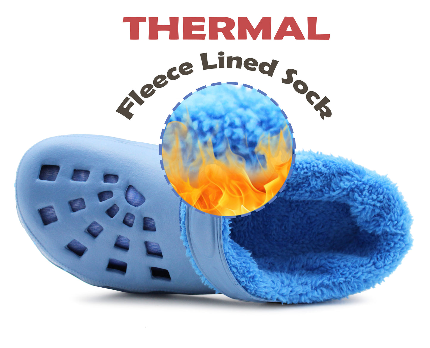 Mens Clogs Warm Fur Lined Thermal Blue Garden Clogs Slip On Lightweight EVA Slippers Indoor House Shoes Shower Sandals