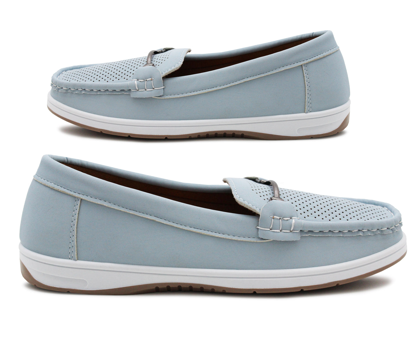 Womens Slip On Loafers Flat Casual Buckle Penny Loafer Pumps Moccasin Breathable Deck Boat Shoes Blue