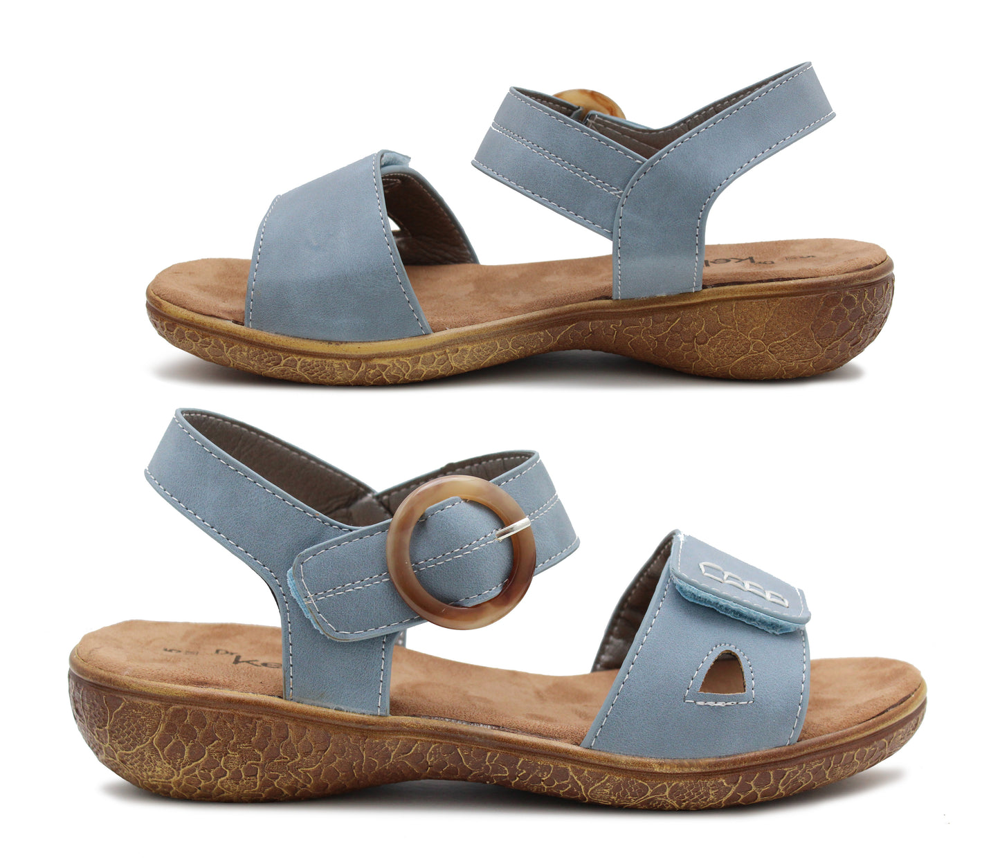 JOAN Womens Touch Fasten Twin Strap Low Wedge Sandals in Blue