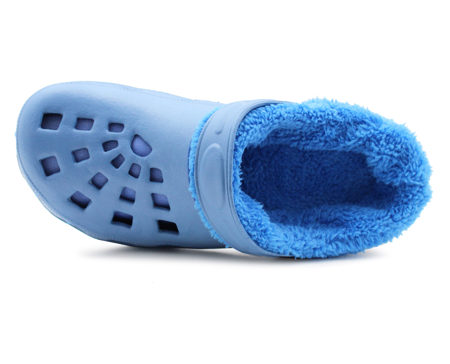Mens Clogs Warm Fur Lined Thermal Blue Garden Clogs Slip On Lightweight EVA Slippers Indoor House Shoes Shower Sandals
