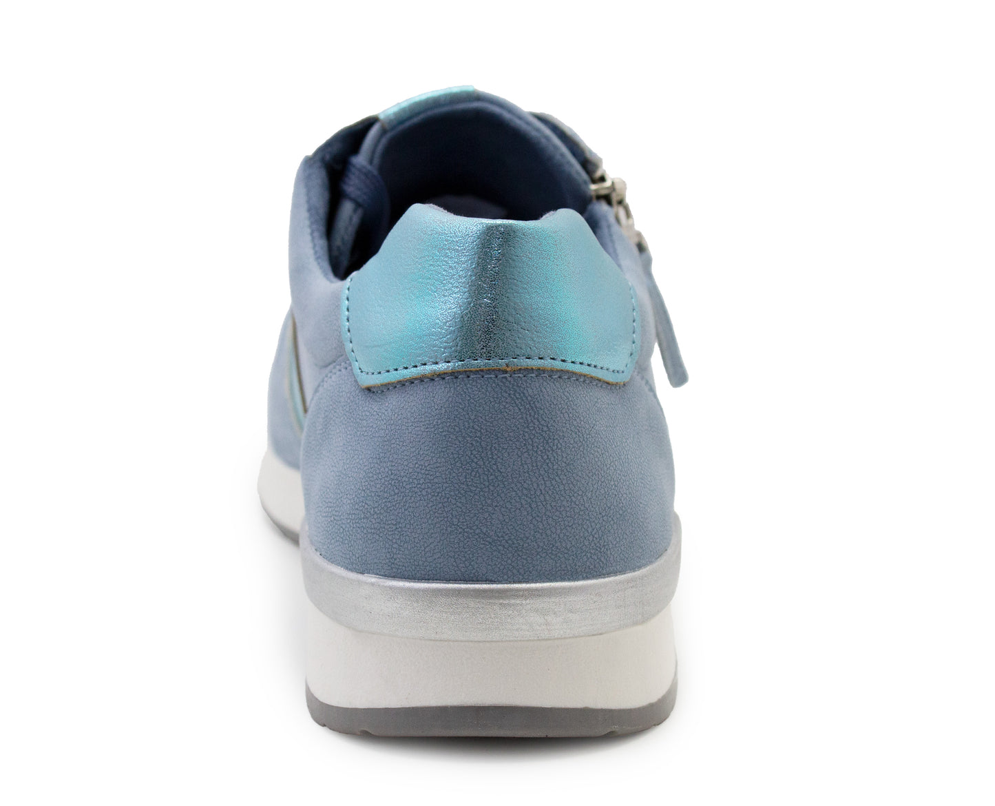 Womens Lace Up Trainers with Side Zip Fastening Ladies Fashion Sneaker Blue Metallic Casual Sports Shoes
