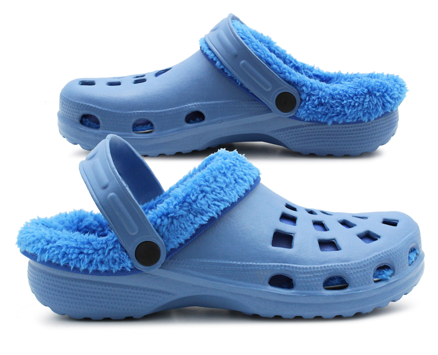 Mens Clogs Warm Fur Lined Thermal Blue Garden Clogs Slip On Lightweight EVA Slippers Indoor House Shoes Shower Sandals