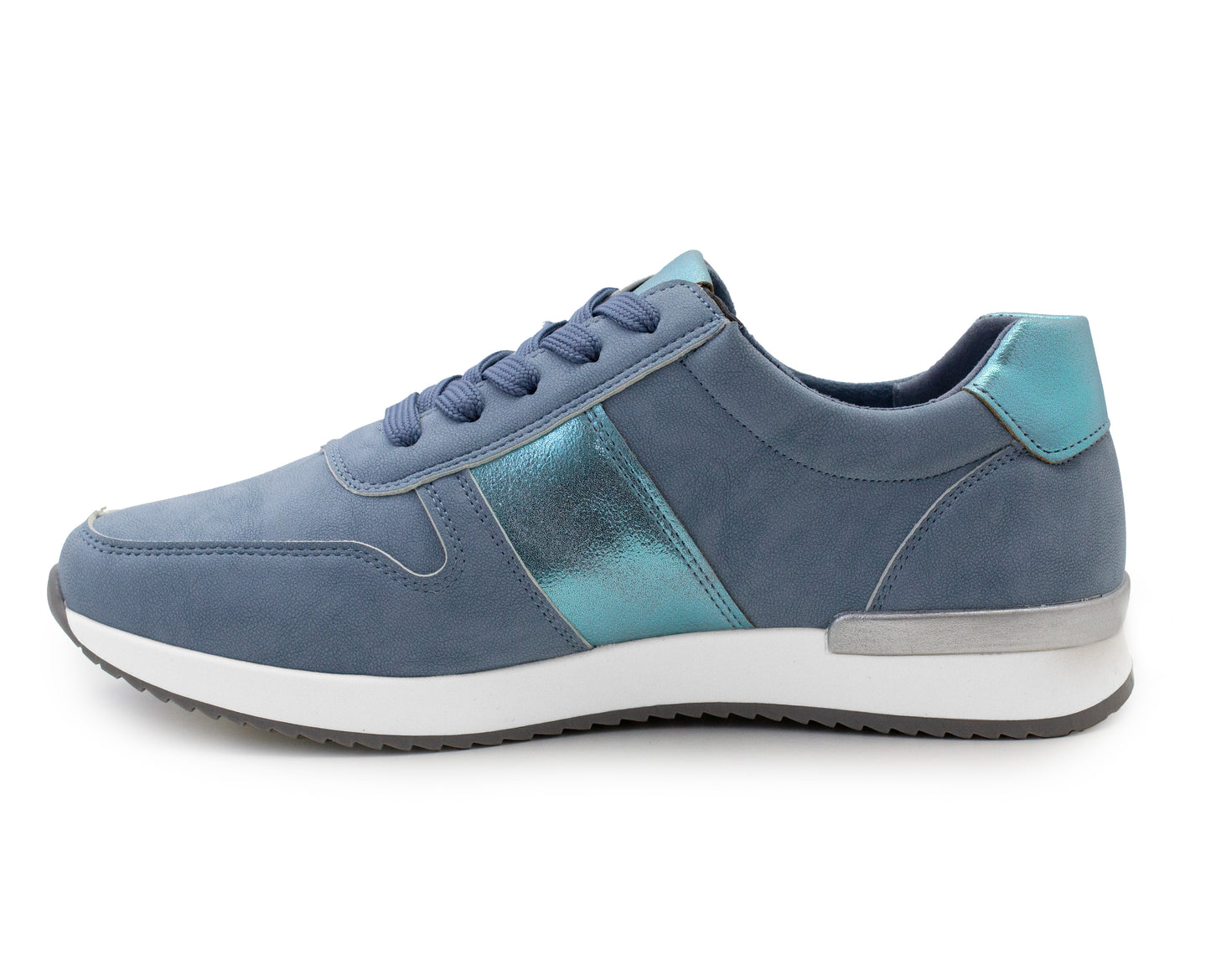 Womens Lace Up Trainers with Side Zip Fastening Ladies Fashion Sneaker Blue Metallic Casual Sports Shoes