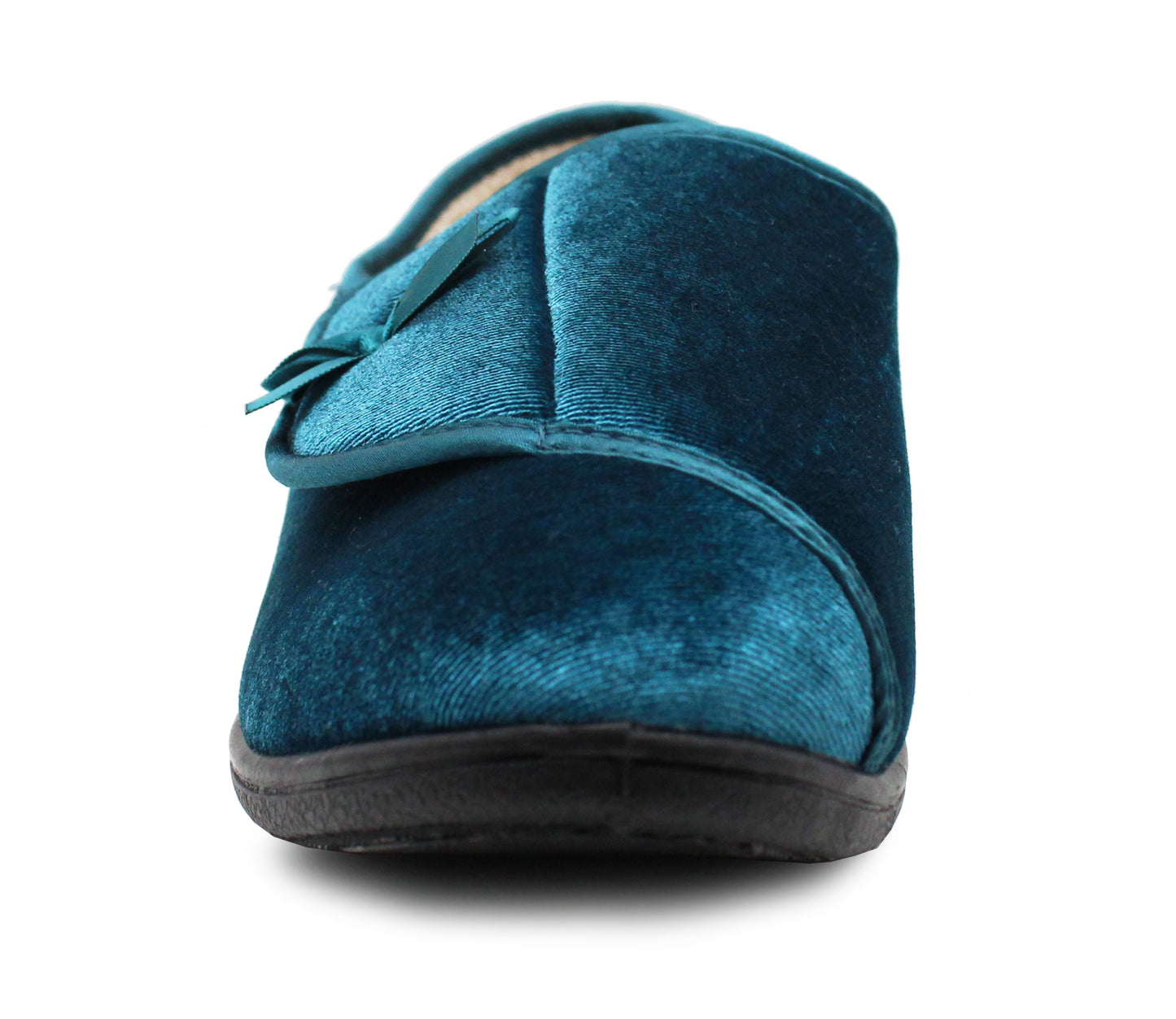 Womens Velour Faux Fur Lined Ladies Winter Wide Opening Diabetic Orthopaedic Teal Blue Slippers