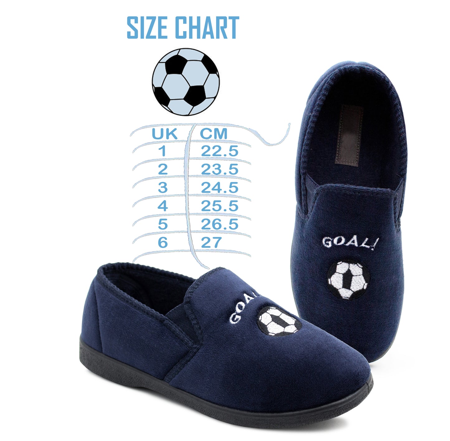 Boys Football Slippers Goal Slip On Novelty Youth Kids Elastic House Shoes Navy