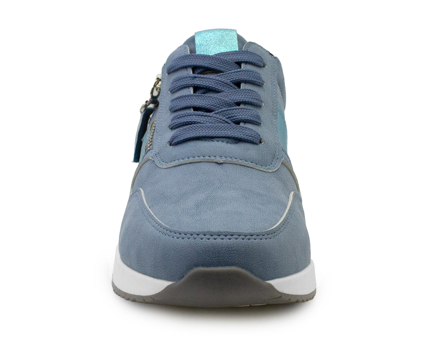 Womens Lace Up Trainers with Side Zip Fastening Ladies Fashion Sneaker Blue Metallic Casual Sports Shoes
