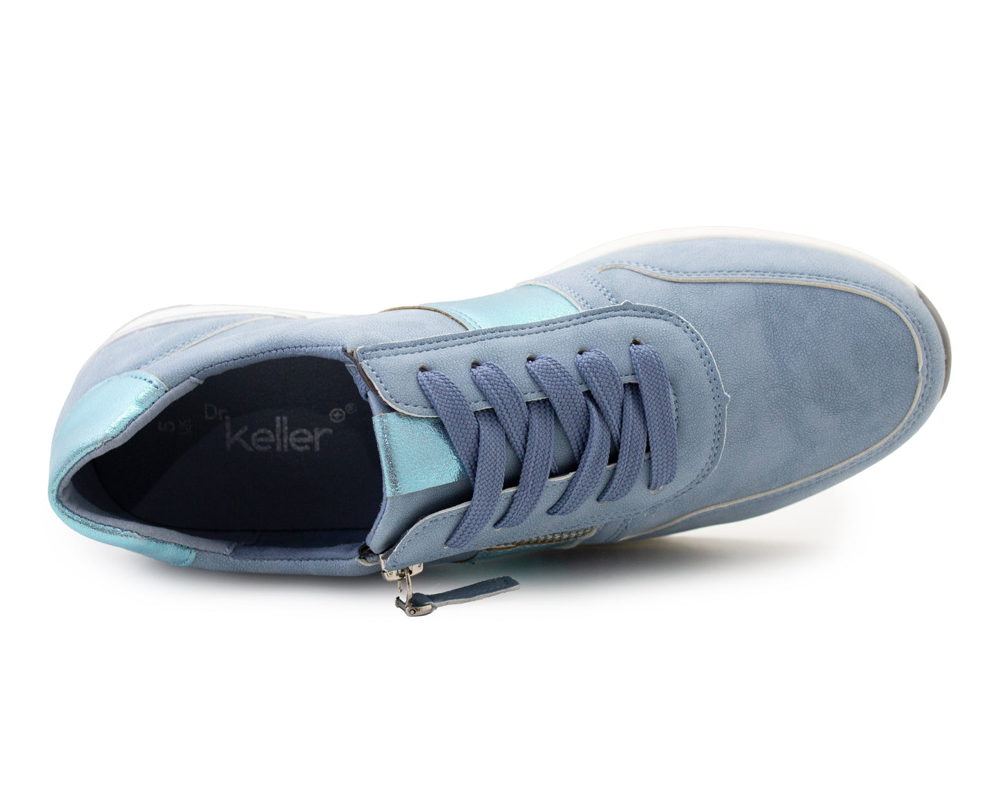 Womens Lace Up Trainers with Side Zip Fastening Ladies Fashion Sneaker Blue Metallic Casual Sports Shoes