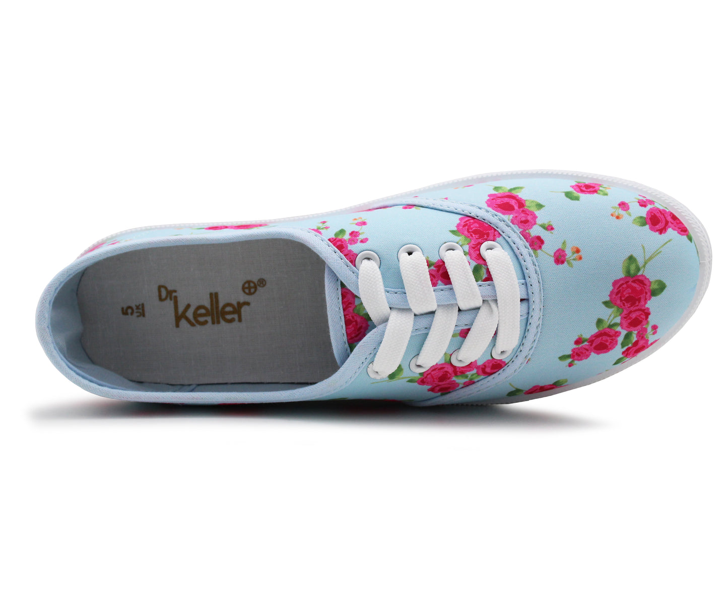 Womens Blue Floral Canvas Lace Up Plimsolls Flat Pumps Casual Loafer Trainers