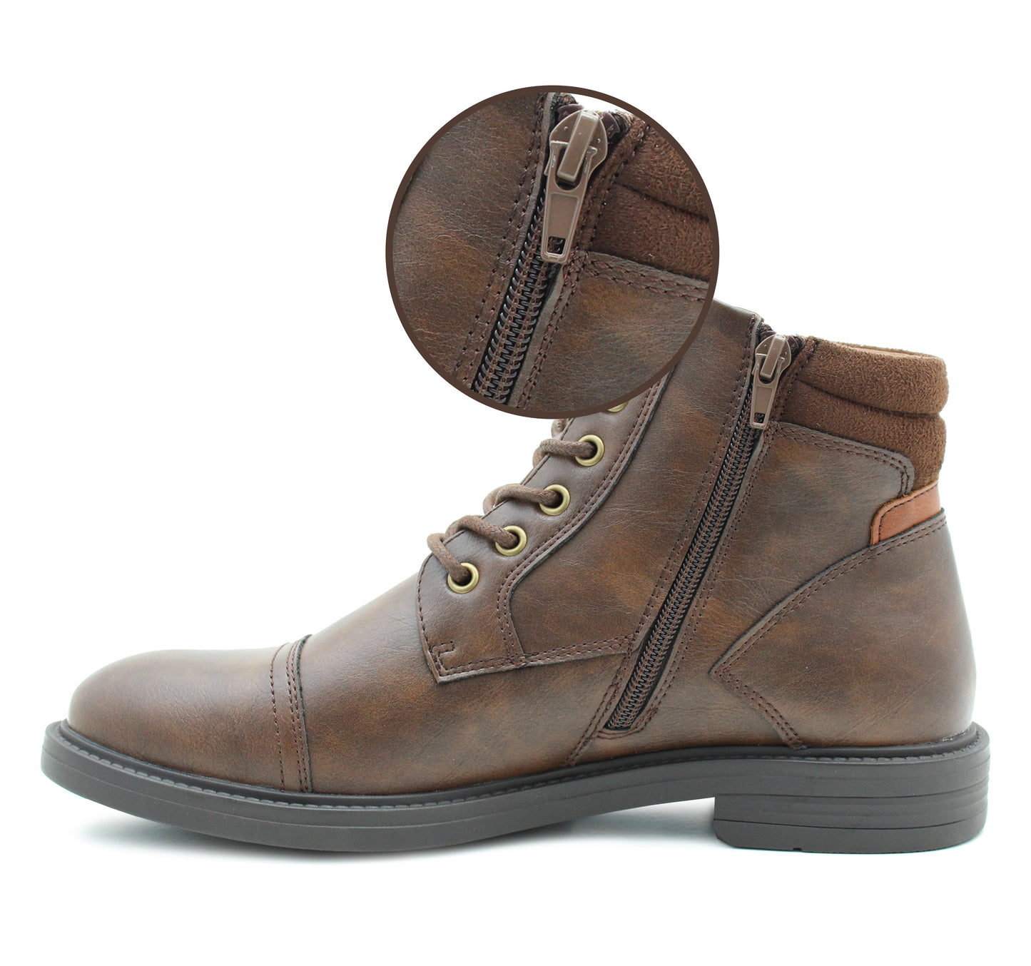 Mens Formal Derby Ankle Boots Brown Faux Leather Lace Up Side Zip Smart Casual Fashion Boot Dress Shoes