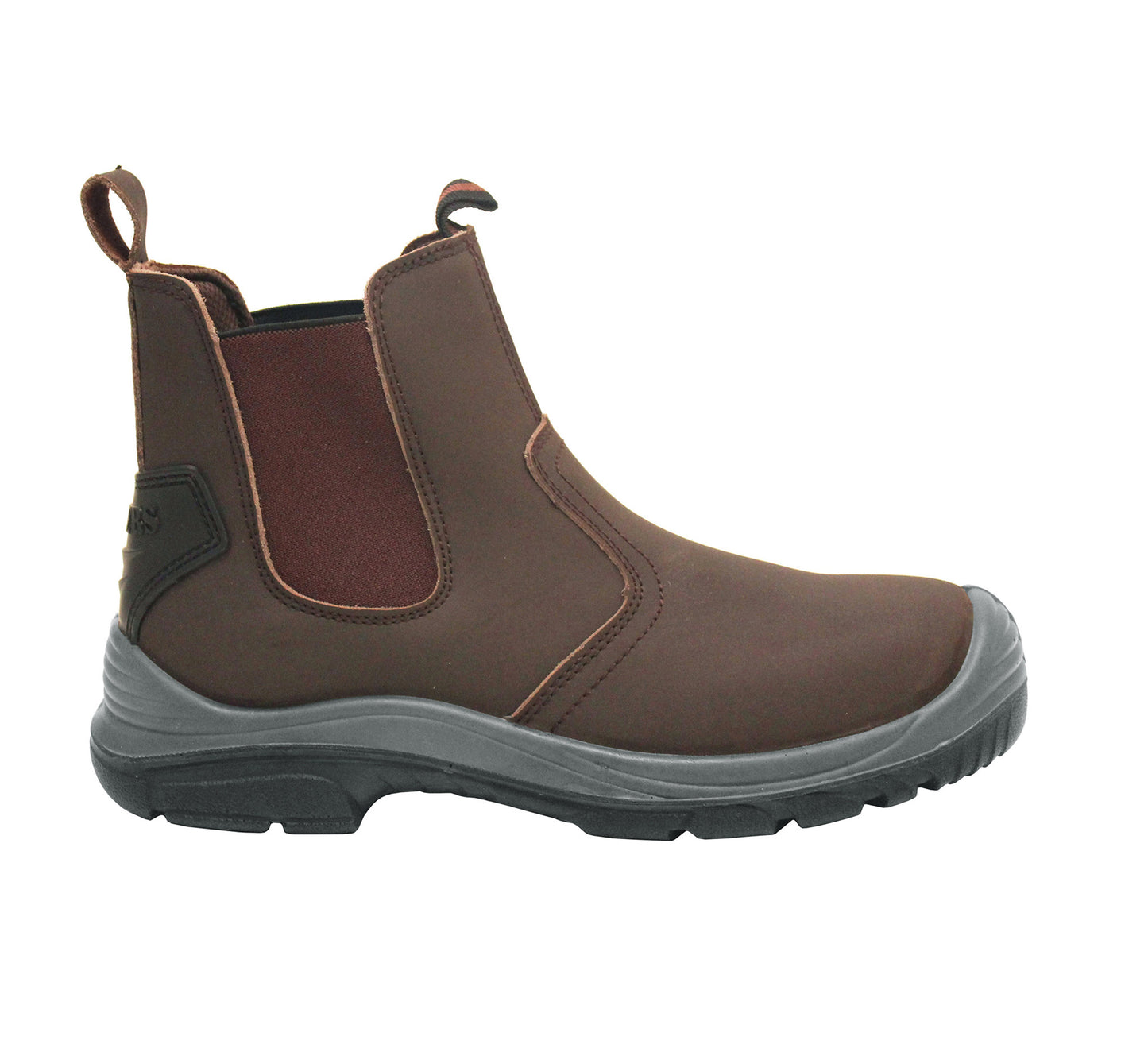 Mens Lightweight Brown Leather Safety Steel Toe Slip On Twin Gusset Work Dealer Boots Shoes