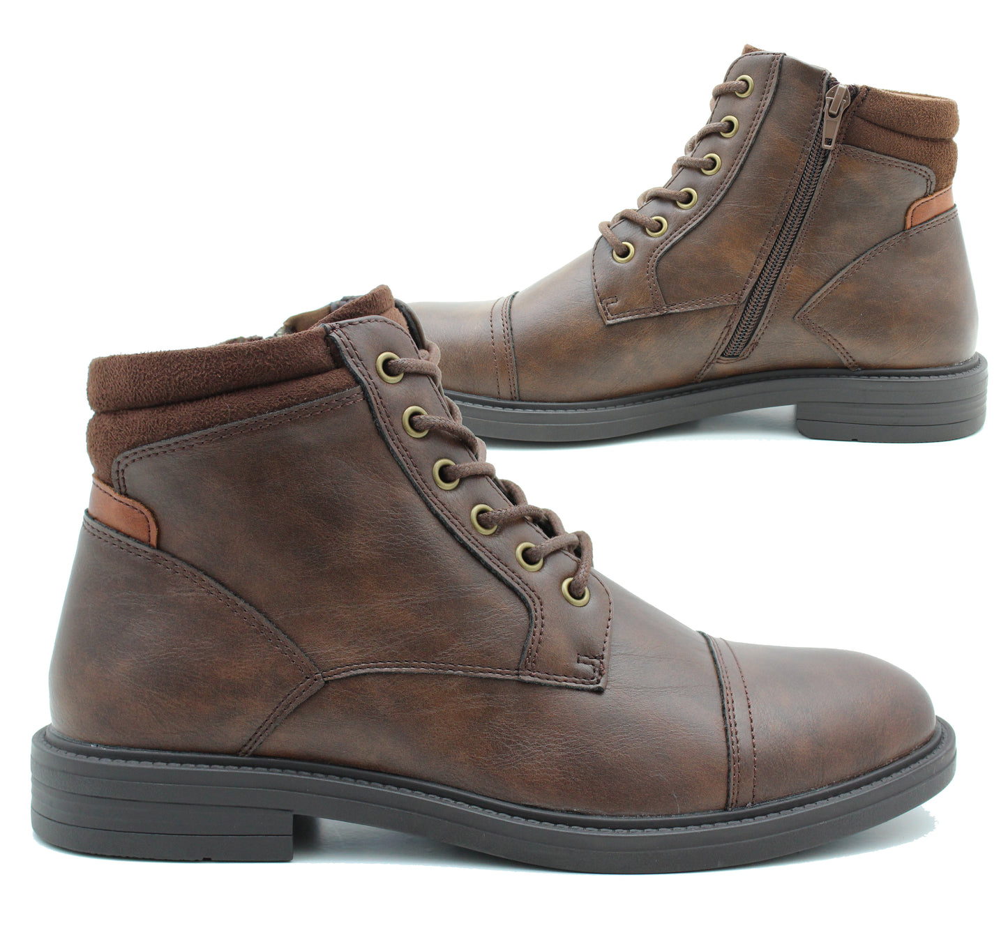 Mens Formal Derby Ankle Boots Brown Faux Leather Lace Up Side Zip Smart Casual Fashion Boot Dress Shoes