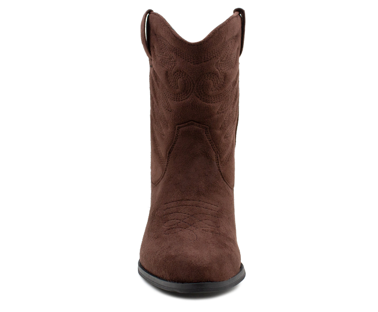Womens Cowboy Boots Mid Calf Western Brown Faux Suede Leather Embroidered Cowgirl Boot Pull On Block Heel Pointed Toe Boots