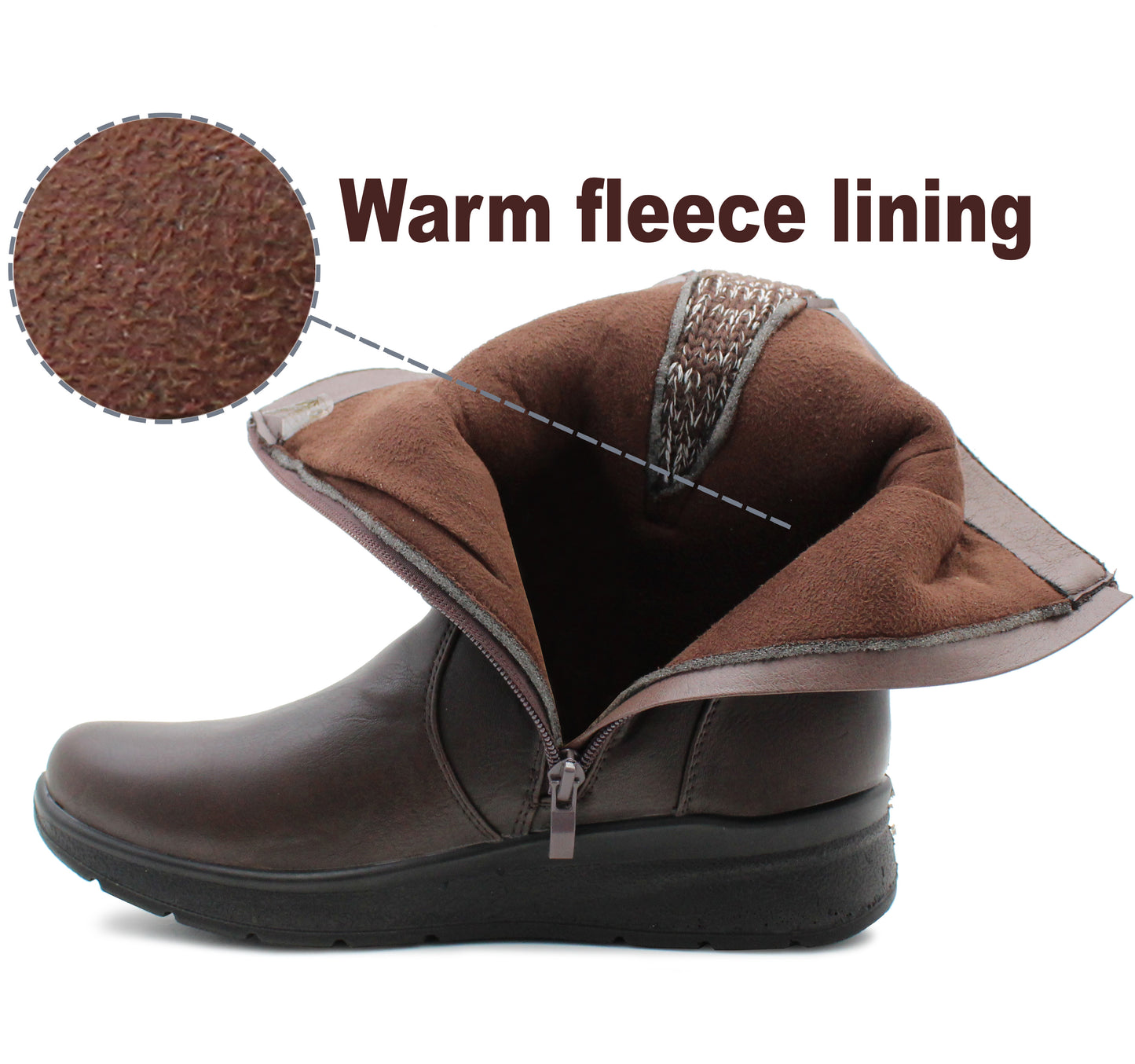 Womens Mid Calf Biker Boots Brown Warm Fleece Lined Winter Zip Up Casual Combat Boots