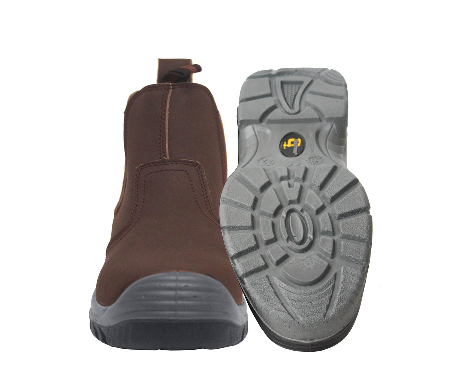 Mens Lightweight Brown Leather Safety Steel Toe Slip On Twin Gusset Work Dealer Boots Shoes