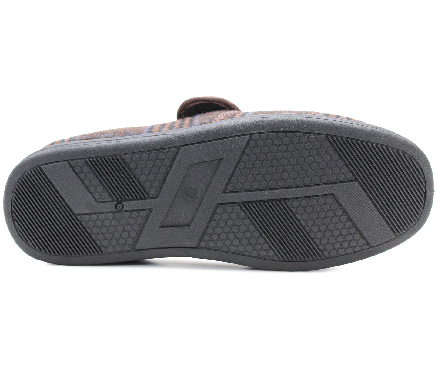 Mens Brown Check Felt Faux Fur Lined Thermal Wide Opening Touch Fasten Slippers