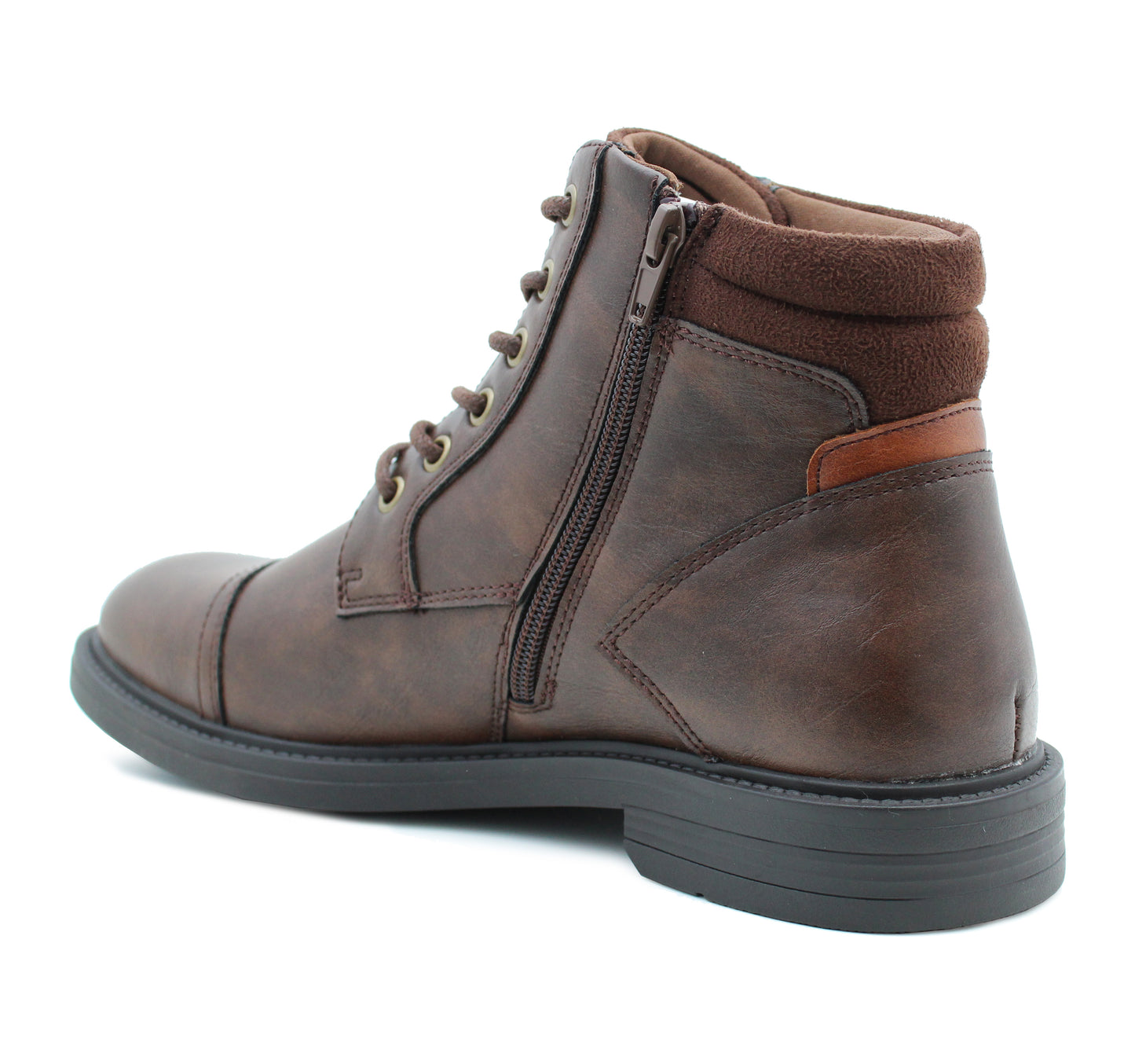 Mens Formal Derby Ankle Boots Brown Faux Leather Lace Up Side Zip Smart Casual Fashion Boot Dress Shoes