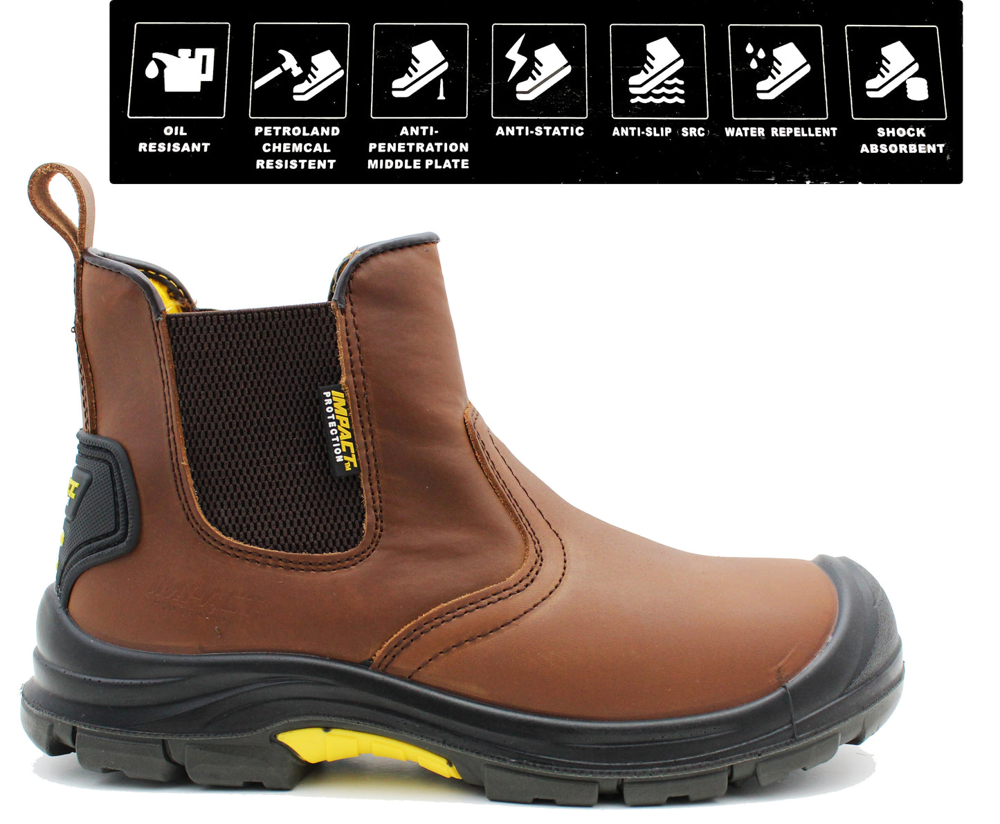 Mens Leather Safety Boots Slip On Twin Gusset Steel Toe Cap Work Dealer Boots Shoes