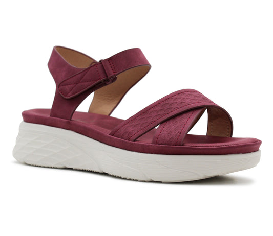 KALY Womens Chunky Platform Wedge Fashion Sandals in Burgundy