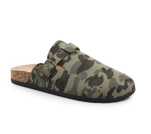 Mens Camo Clogs Slip On Adjustable Buckle Cork Footbed Arch Support Backless Mules Flat Casual Slippers