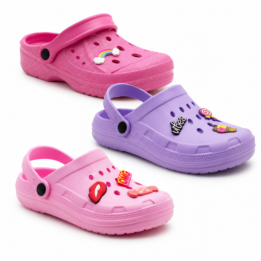 Girls Lightweight Clogs Kids Adjustable Garden EVA Glitter Charm Slippers Slip On Beach Sandals Water Shoes Leisure Pool Slides