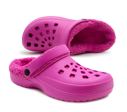 Womens Clogs Warm Fur Lined Thermal Garden Clogs Lightweight EVA Slip On Slippers Kitchen Nurse Indoor House Shoes Sandals Fuchsia Pink