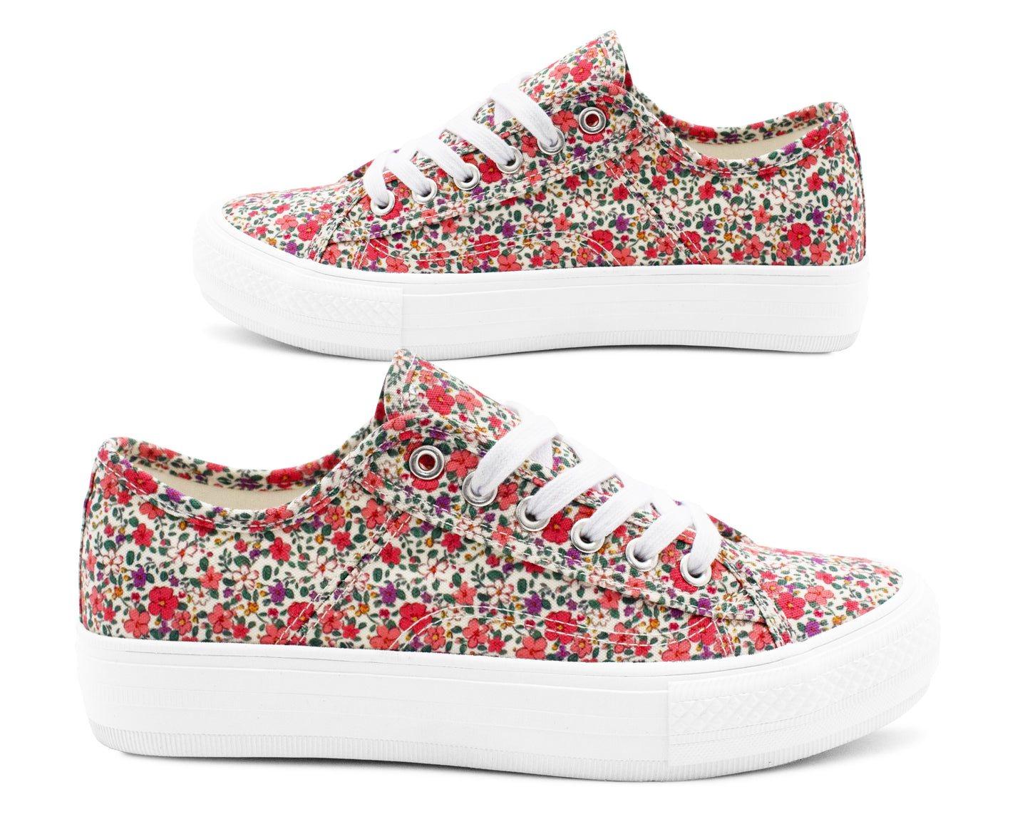 Womens Floral Canvas Platform Trainers Beige Floral Lace Up Chunky Sole Low Top Fashion Sneakers Ladies Casual Flat Trainer Pumps (Copy)