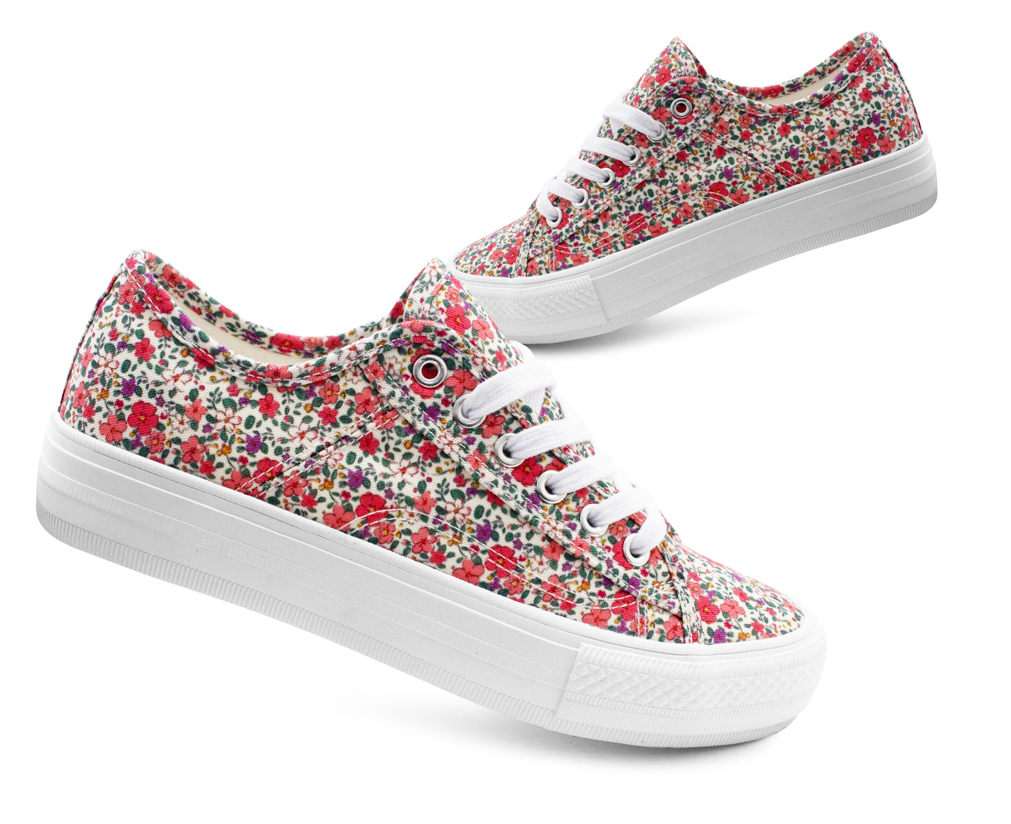 Womens Floral Canvas Platform Trainers Beige Floral Lace Up Chunky Sole Low Top Fashion Sneakers Ladies Casual Flat Trainer Pumps (Copy)