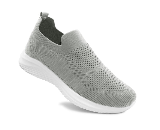 Womens Slip On Grey Breathable Mesh Ladies Lightweight Casual Flat Walking Active Sneaker Pumps Fashion Trainers