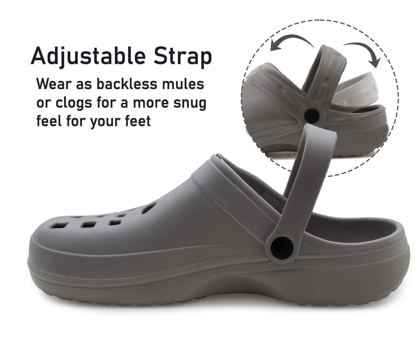 Mens Clogs Grey Lightweight EVA Garden Breathable Slip On Beach Hospital Nurse Kitchen Water Shoes Mules House Shoes Sandals