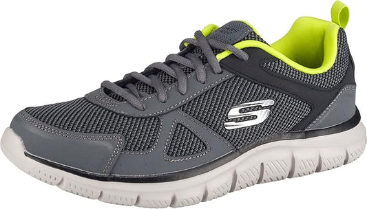 Skechers Men's Track Bucolo Trainers Oxford 52630 Memory Foam Lightweight Sneakers Grey Lime