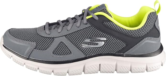 Skechers Men's Track Bucolo Trainers Oxford 52630 Memory Foam Lightweight Sneakers Grey Lime