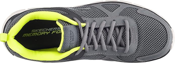 Skechers Men's Track Bucolo Trainers Oxford 52630 Memory Foam Lightweight Sneakers Grey Lime