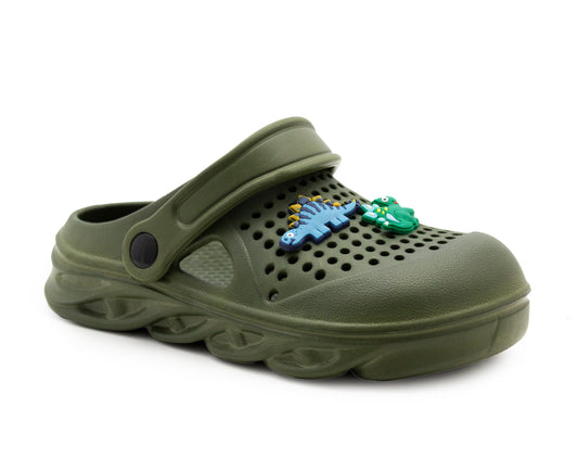 Boys Clogs Kids Lightweight EVA Adjustable Strap Sandals Breathable Slip On Green Khaki Dinosaur Beach Garden Clog Slipper Pool Leisure Water Shoe