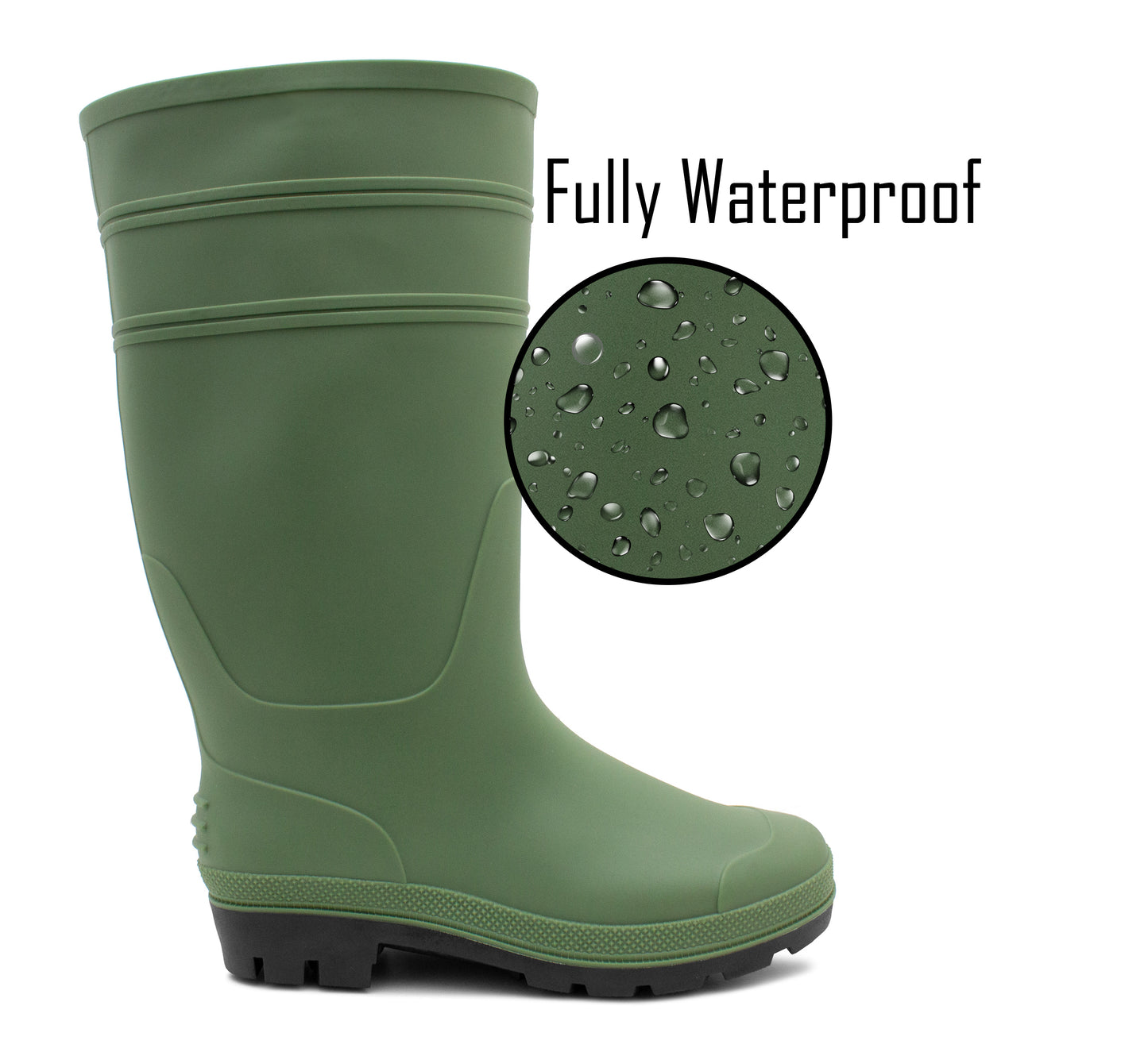 Mens Wellington Boots Waterproof Slip On Green Wellies Rain Boot Snow Farm Gardening Outdoor Festival Wellingtons