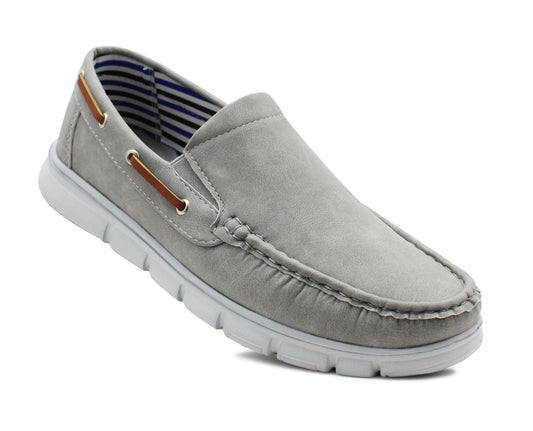 Mens Slip On Boat Shoes Deck Grey Trainers Lightweight Elastic Twin Gusset Casual Flat Low Top Sneaker Pumps