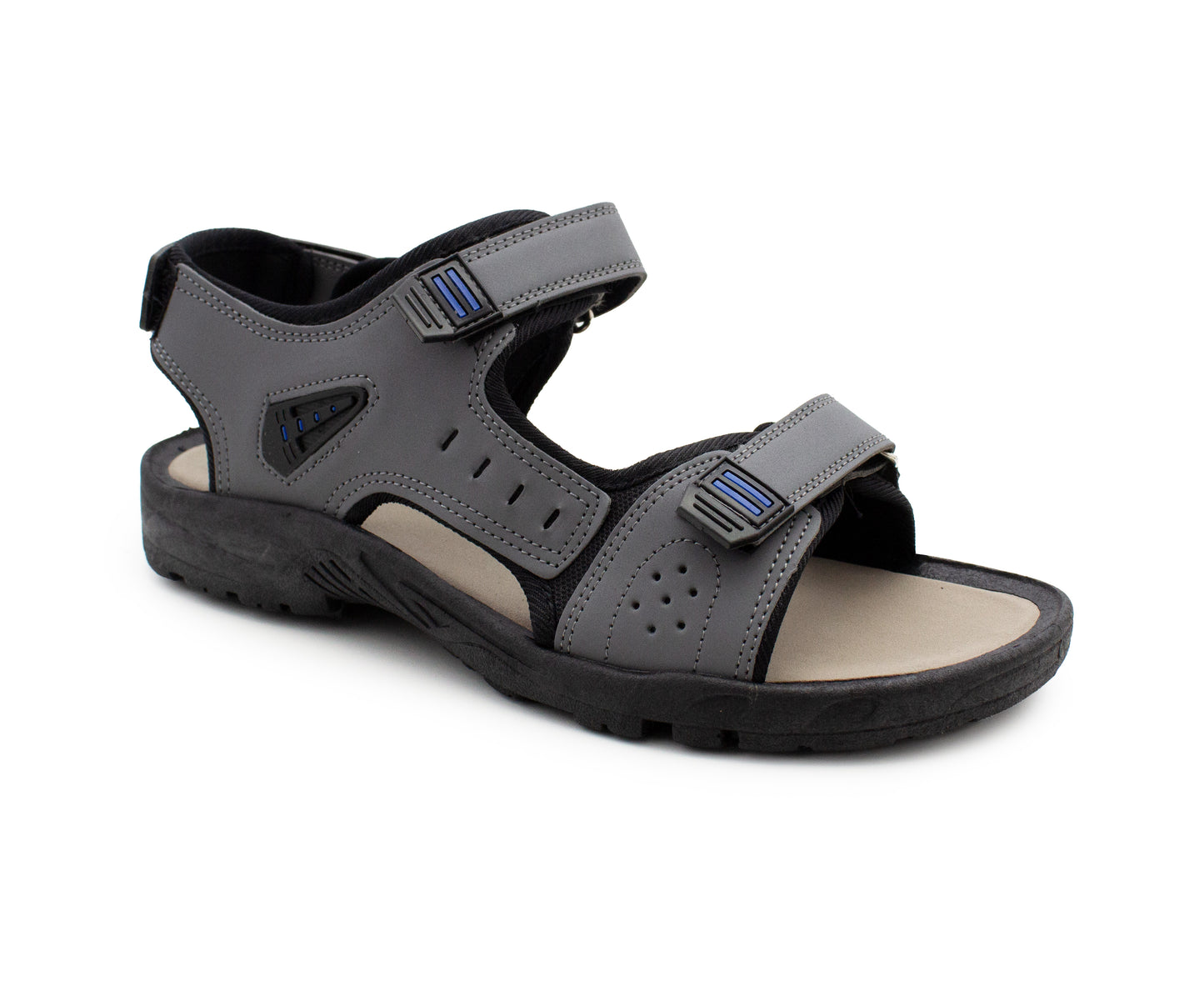 Mens Sports Sandals Grey Hiking Outdoor Easy Fasten Triple Touch Close Straps Trekking Beach Walking Water Summer Shoes